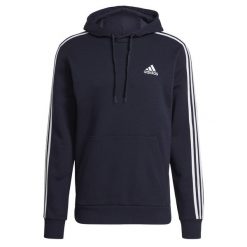 Bluza z kapturem adidas Essentials Fleece 3-Stripes, Mężczyźni. Białe bluzy Adidas, m, bez wzorów, z bawełny, z kapturem. Za 173.00 zł.