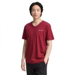 Męska Koszulka Tom Tailor Printed V-neck T-shirt Deep Red 1047775 35930. Czerwone t-shirty Tom Tailor, m, bez wzorów, bez kołnierzyka, bez ramiączek. Za 59.99 zł.