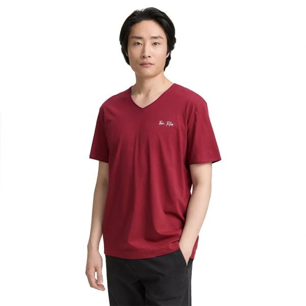 Męska Koszulka Tom Tailor Printed V-neck T-shirt Deep Red 1047775 35930. Czerwone t-shirty Tom Tailor, m, bez wzorów, bez kołnierzyka, bez ramiączek. Za 59.99 zł.