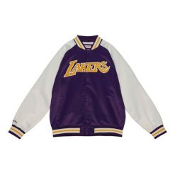 Lekka satynowa kurtka Los Angeles Lakers Primetime. Fioletowe kurtki Mitchell & Ness, s, bez wzorów, z bawełny, bez kaptura. Za 558.50 zł.