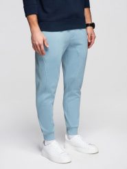 Męskie spodnie dresowe ze ściągaczem przy nogawce BASIC jogger - niebieskie V7 - Rozmiar: M. Niebieskie joggery i bojówki Ombre Clothing, m, z aplikacjami, z bawełny. W wyprzedaży za 118.99 zł.