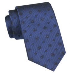 Elegancki Krawat Męski Angelo di Monti - Atramentowy w Geometryczny Wzór. Niebieskie krawaty i muchy Angelo di Monti, bez wzorów, z tkaniny. Za 45.00 zł.
