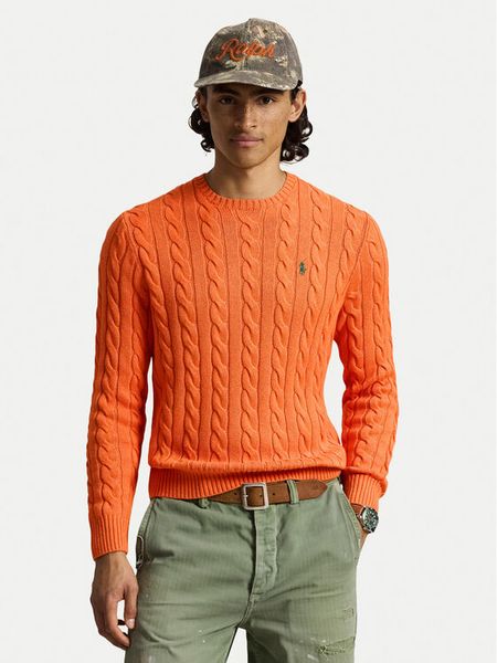 Polo Ralph Lauren Sweter 710775885551 Pomarańczowy Regular Fit. Brązowe swetry rozpinane Polo Ralph Lauren, m, bez wzorów, z bawełny, bez kołnierzyka, bez ramiączek. Za 949.99 zł.