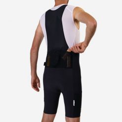 Spodenki rowerowe gravelowe Triban Gravel 500 Cargo na szelkach. Czarne spodenki rowerowe RIVERSIDE, l, bez wzorów, z elastanu, rowerowe. Za 179.99 zł.