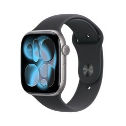 Zegarek Apple Watch Series 11 (2025) GPS 46mm Aluminiowa koperta w kolorze gwiezdnej szarości z paskiem sportowym S/M. Szare zegarki smartwatch Apple, bez wzorów. Za 2,520.99 zł.
