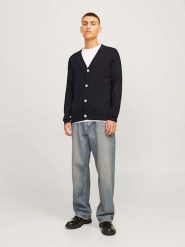 Jack & Jones Kardigan w kolorze granatowym rozmiar: L. Niebieskie swetry rozpinane Jack & Jones, l, bez wzorów, bez kołnierzyka, bez ramiączek. Za 79.59 zł.