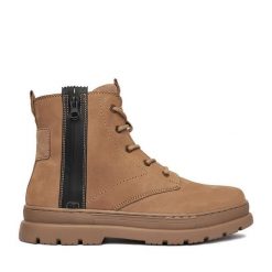 Trzewiki Lasocki. Brązowe botki sznurowane Lasocki, bez wzorów, bez obcasa, bez zapięcia. Za 199.99 zł.