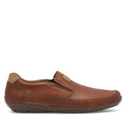Półbuty Rieker. Brązowe eleganckie półbuty Rieker, bez wzorów, bez obcasa, bez zapięcia. Za 269.99 zł.