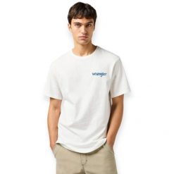 MESKA KOSZULKA WRANGLER GRAPHIC TEE WORN WHITE 112362835. Białe t-shirty Wrangler, xl, bez wzorów, bez kołnierzyka, bez ramiączek. Za 79.99 zł.