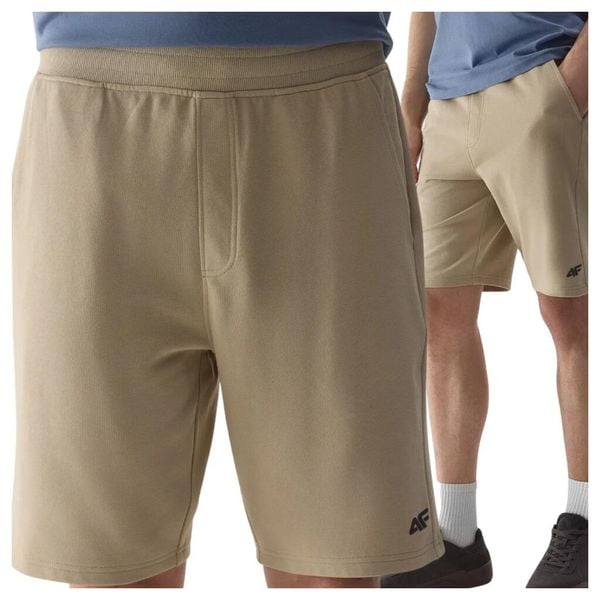 Spodenki dresowe męskie 4F 4FWSS25TSHOM0816. Brązowe krótkie spodenki sportowe 4F, l, bez wzorów, z bawełny. Za 69.99 zł.