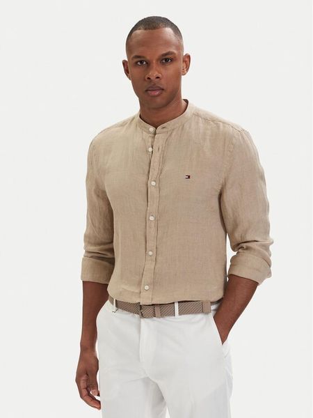 Tommy Hilfiger Koszula MW0MW39271 Beżowy ciemny Slim Fit. Brązowe koszule Tommy Hilfiger, m, bez wzorów, ze lnu, bez kołnierzyka, bez ramiączek. Za 489.99 zł.