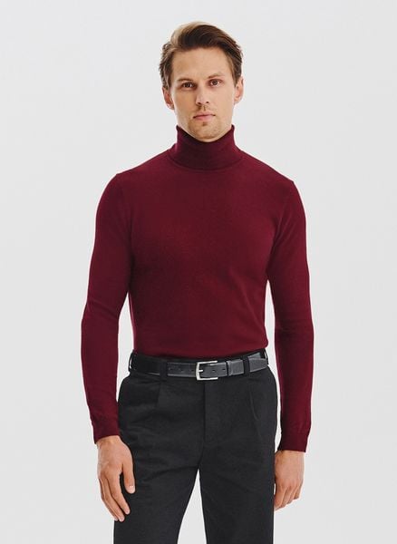 PAKO LORENTE - Bordowy gładki golf męski. Czerwone golfy Pako Lorente, m, bez wzorów, z bawełny, bez ramiączek. Za 249.99 zł.