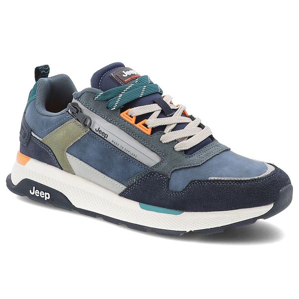 Granatowe Sneakersy Jeep Stylowe Obuwie Męskie. Niebieskie buty sportowe casual Jeep, bez wzorów, z materiału, bez zapięcia. Za 365.99 zł.