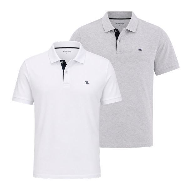 Męska Koszulka Polo Tom Tailor Doublepack Polo Light Stone Grey Melange 1044879 15398. Szare koszulki polo Tom Tailor, l, bez wzorów, bez kołnierzyka, bez ramiączek. W wyprzedaży za 84.99 zł.