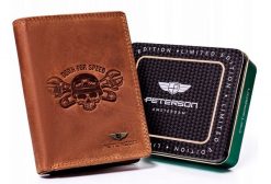 Portfel skórzany Peterson [DH] PTN N4C-CHM brązowy tłoczony 02. Brązowe portfele Peterson, bez wzorów, ze skóry. Za 80.00 zł.