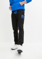 Spodnie sportowe z poliestru z recyklingu. Czarne spodnie treningowe długie bonprix, l, bez wzorów. Za 117.99 zł.