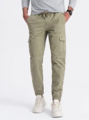 Spodnie męskie JOGGERY z zapinanymi kieszeniami cargo - khaki V1 OM-PAJO-0123 - XXL. Brązowe joggery i bojówki Ombre Clothing, l, bez wzorów, z bawełny, klasyczne. Za 107.99 zł.
