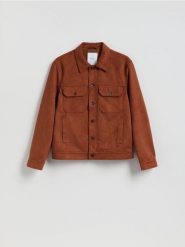 Kurtka koszulowa z imitacji zamszu - bordowy. Czerwone kurtki Reserved, l, bez wzorów, bez kaptura. Za 159.99 zł.