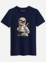 WOOOP Koszulka "Karate Sloth" w kolorze granatowym rozmiar: XXL. Niebieskie bezrękawniki Wooop, xxl, bez wzorów, z bawełny, bez kołnierzyka, bez ramiączek. Za 56.99 zł.