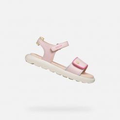 Sandały GEOX J SANDAL PUFFYPOP Rose. Czerwone sandały Geox, z syntetyku, bez zapięcia. Za 208.99 zł.