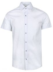 Męska Koszula Typu Casual (Weekendowa) - Pako Jeans - Biała w Mikrogroszki. Białe koszule Pako Jeans, l, bez wzorów, z bawełny, bez kołnierzyka, bez ramiączek. Za 169.00 zł.