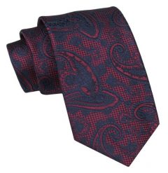 Klasyczny Męski Krawat - ALTIES - Ciemna Czerwień, Paisley. Czerwone krawaty i muchy Alties, bez wzorów, z tkaniny. Za 49.00 zł.