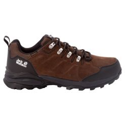 Buty trekkingowe męskie Jack Wolfskin Refugio Texapore. Brązowe buty turystyczne Jack Wolfskin, bez wzorów, z gumy, bez zapięcia. Za 419.99 zł.