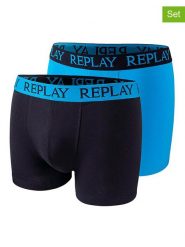 Replay Underwear Bokserki (2 pary) w kolorze czarnym i niebieskim rozmiar: S. Czarne bokserki Replay Underwear, s, bez wzorów. Za 43.99 zł.