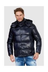EMPORIO ARMANI Granatowa puchowa kurtka męska. Niebieskie kurtki Emporio Armani, m, bez wzorów, z puchu, bez kaptura. W wyprzedaży za 1,199.99 zł.