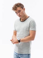 T-shirt męski bawełniany - jasnoszary V2 S1385 - XXL. Szare t-shirty Ombre Clothing, l, bez wzorów, z bawełny, bez kołnierzyka, bez ramiączek. W wyprzedaży za 19.99 zł.