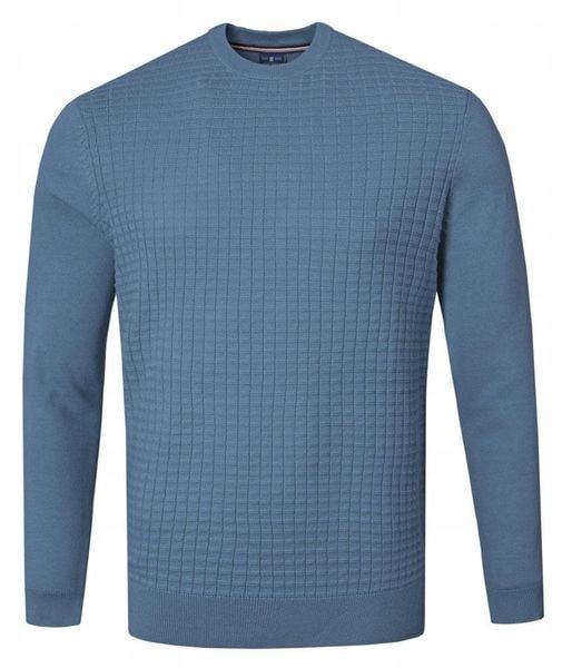 Bawełniany Sweter Męski, Okrągły Dekolt - Pako Jeans - Marmurkowa Faktura, Niebieski. Niebieskie swetry rozpinane Pako Jeans, l, bez wzorów, z bawełny, bez kołnierzyka, bez ramiączek. Za 169.00 zł.