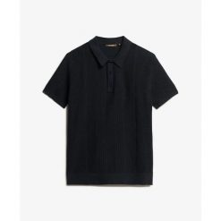 Dzianinowa koszulka polo Superdry. Niebieskie koszulki polo Superdry, na lato, m, bez wzorów, z dzianiny, bez kołnierzyka, bez ramiączek. Za 332.50 zł.