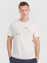 4F T-shirt regular z nadrukiem męski - szary L. Szare t-shirty 4F, l, bez wzorów, z bawełny, bez kołnierzyka, bez ramiączek. Za 59.99 zł.