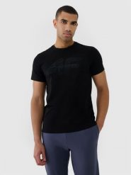 4F T-shirt regular z nadrukiem męski - czarny XL. Czarne t-shirty 4F, m, bez wzorów, z bawełny, bez kołnierzyka, bez ramiączek. W wyprzedaży za 29.99 zł.