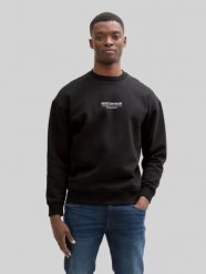 Męska Bluza Tom Tailor Relaxed Printed Crewneck Black 1045579 29999. Czarne bluzy Tom Tailor, m, bez wzorów, bez kaptura. Za 119.99 zł.