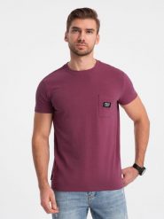 Męski casualowy t-shirt z naszytą kieszonką - ciemnoróżowy V5 - Rozmiar: XXL. Czerwone t-shirty Ombre Clothing, m, z aplikacjami, z bawełny, bez kołnierzyka, bez ramiączek. Za 129.99 zł.