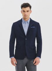 PAKO LORENTE – Granatowa dzianinowa marynarka męska. Garnitury Pako Lorente, na co dzień, m, bez wzorów, z bawełny. Za 799.99 zł.