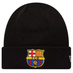 Czapka męska Core Cuff Beanie FC Barcelona Hat. Czarne czapki zimowe New Era, bez wzorów. Za 129.99 zł.