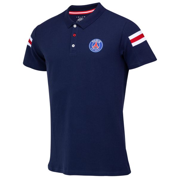 Paris Saint-Germain polo męskie. Niebieskie koszulki polo PSG, m, bez wzorów, bez kołnierzyka, bez ramiączek, do piłki nożnej. Za 209.99 zł.