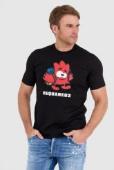 DSQUARED2 Czarny t-shity męski leaf buddy. Czarne t-shirty Dsquared2, l, bez wzorów, bez kołnierzyka, bez ramiączek. W wyprzedaży za 699.99 zł.