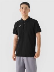 4F Koszulka polo regular męska - czarna M. Czarne koszulki polo sportowe 4F, m, bez wzorów, z bawełny, bez kołnierzyka, bez ramiączek. Za 99.99 zł.