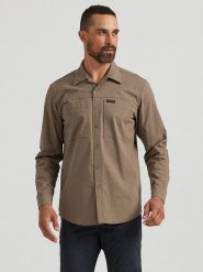 Wrangler Koszula - Regular fit - w kolorze szarobrązowym rozmiar: L. Brązowe koszule Wrangler, l, bez wzorów, bez kołnierzyka, bez ramiączek. Za 114.98 zł.