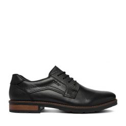 Półbuty Rieker. Czarne eleganckie półbuty Rieker, bez wzorów, bez obcasa, bez zapięcia. Za 429.99 zł.