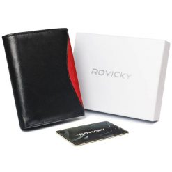 Portfel czarny z czerwonym elementem Rovicky 1541-03-BOR-1287 BLA. Czarne portfele ROVICKY, bez wzorów, ze skóry. Za 71.99 zł.