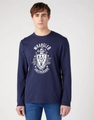 LEE AMERICANA TEE MĘSKA KOSZULKA Z DŁUGIM RĘKAWEM LONGSLEEVE NAVY 112341144 W70Q011976. Niebieskie bluzki z długim rękawem Lee, m, bez wzorów, bez kołnierzyka, bez ramiączek. Za 109.99 zł.