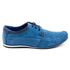 KOMODO Buty męskie mokasyny 875 lato niebieskie. Niebieskie mokasyny bez wzorów, ze skóry, bez obcasa, bez zapięcia. Za 377.80 zł.