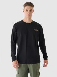 4F Longsleeve oversize z nadrukiem męski - czarny L. Czarne bluzki z długim rękawem 4F, l, bez wzorów, z bawełny, bez kołnierzyka, bez ramiączek. W wyprzedaży za 39.99 zł.