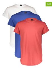 G-Star Koszulki (3 szt.) w kolorze niebieskim, koralowym i białym rozmiar: L. Białe bezrękawniki G-Star, l, bez wzorów, z bawełny, bez kołnierzyka, bez ramiączek. Za 179.64 zł.