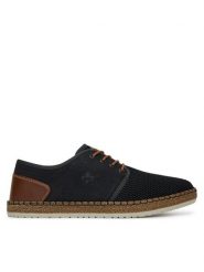 Rieker Półbuty B5249-00 Czarny. Czarne eleganckie półbuty Rieker, bez wzorów, z materiału, bez obcasa, bez zapięcia. Za 229.99 zł.
