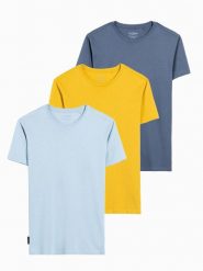 Zestaw koszulek bawełnianych BASIC 3-pak - mix V18 Z30 - XXL. Niebieskie t-shirty Ombre Clothing, l, bez wzorów, z bawełny, bez kołnierzyka, bez ramiączek. Za 65.99 zł.